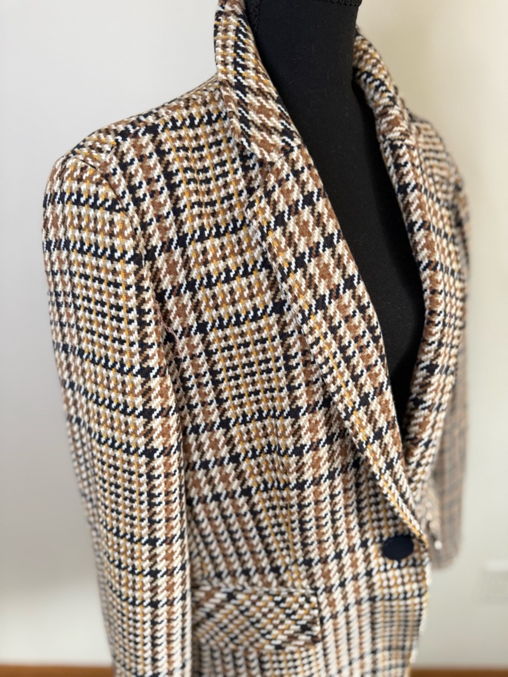 Charlie B Plaid Blazer XL NWT Houndstooth Jacket Brown Navy Oversized - Picture 3 of 12